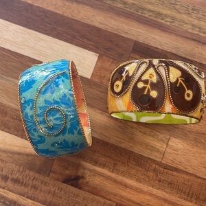 Iris Design 2 Floral Embellished Bangles 1.5” Wide Bracelets.